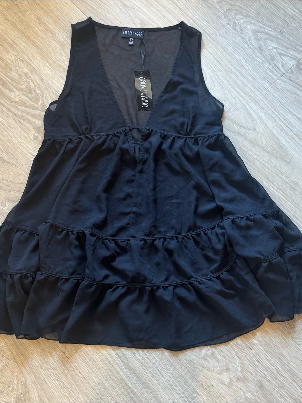 Current Mood Dolls Kill Black Sheer Tiered Mini Dress XS